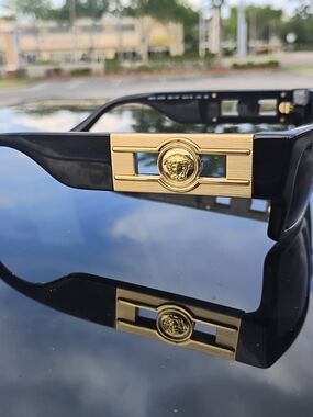 Men's Black VERSACE Sunglasses with Gold Medallion Accent